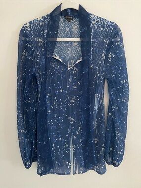 Komarov Navy Sheer Floral Blouse
